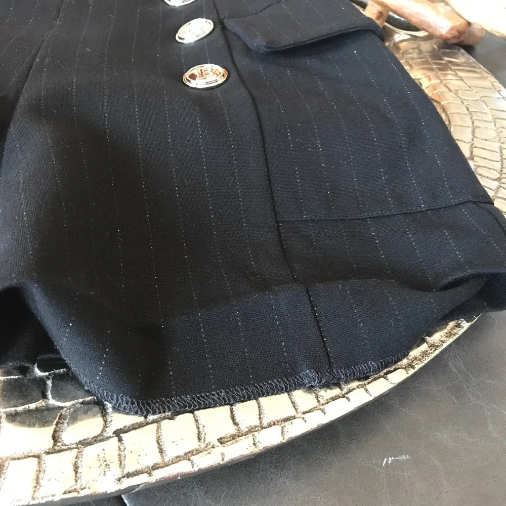 BALMAIN BLACK SHIMMERING PINSTRIPE SHORTS - Picture 13 of 16